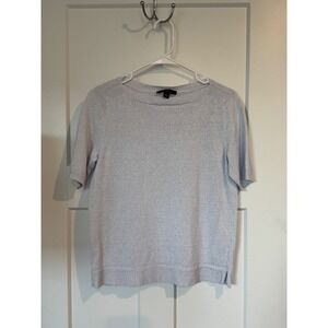 Ann Taylor Womens XS Light Blue Heather Short Sleeve Boat Neck Knit Sweater Top